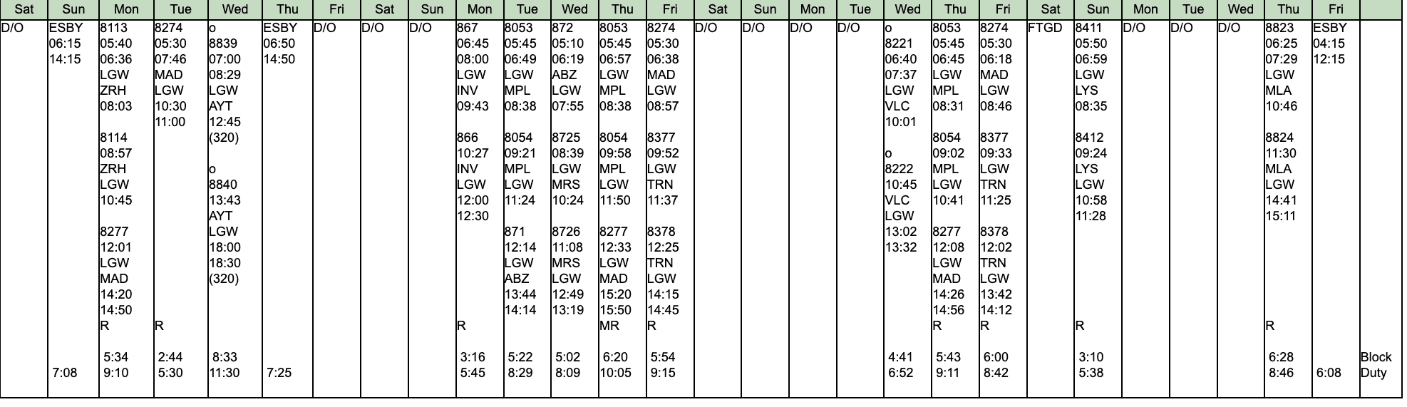 airline pilot roster