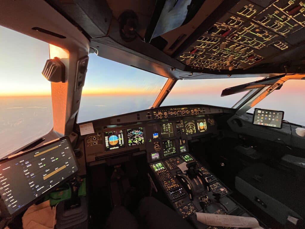 Airline Cockpit Sunset