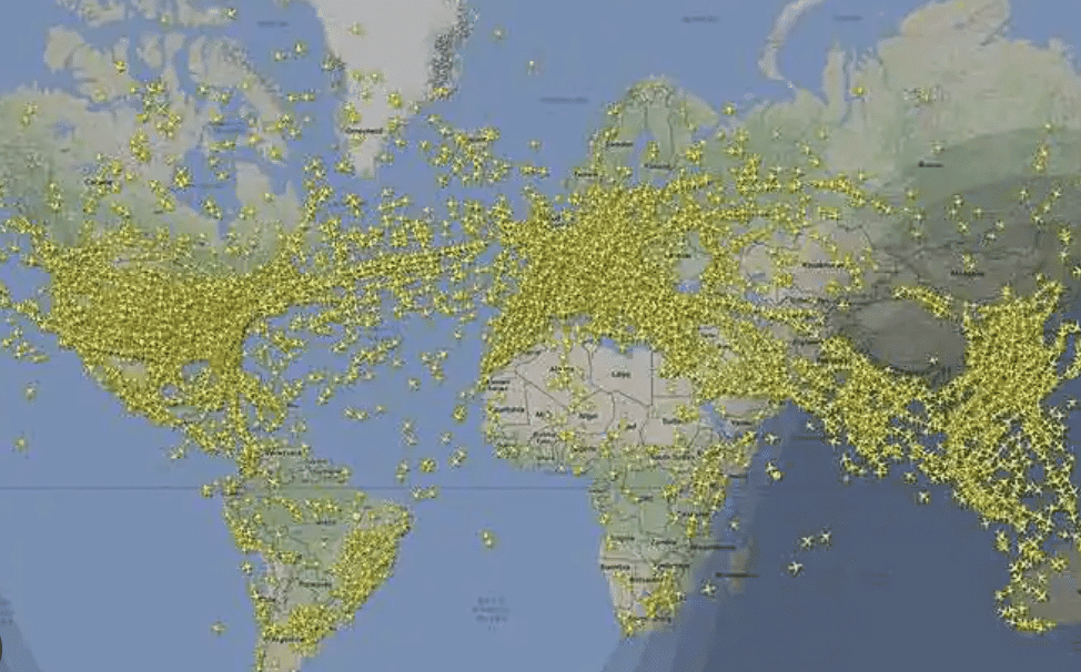 Lots of aircraft shown across the world map