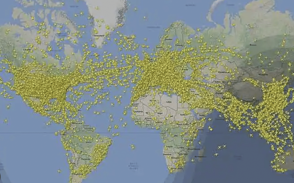 Lots of aircraft shown across the world map